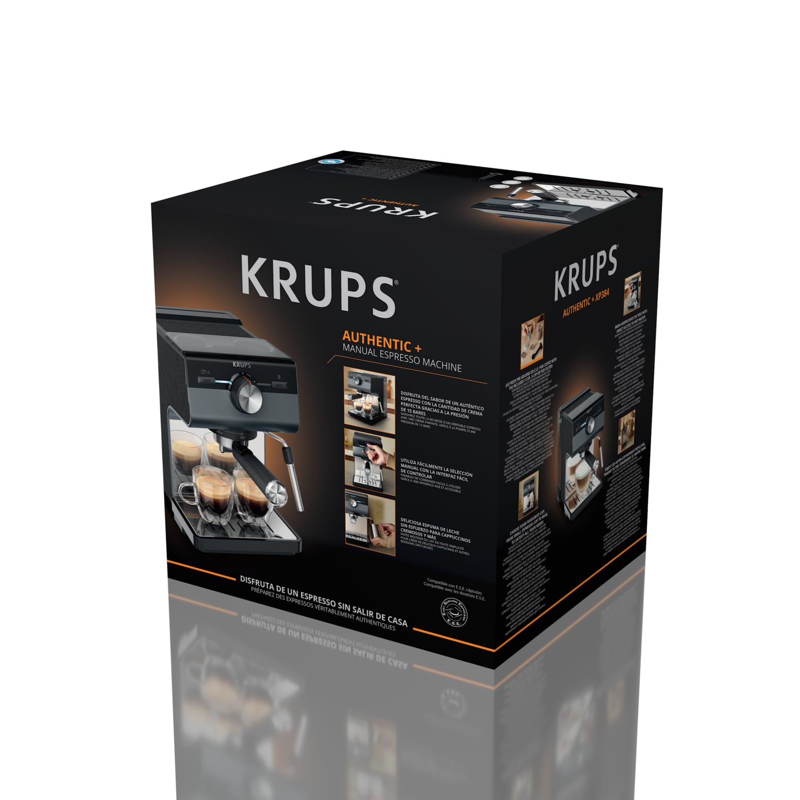 Krups Authentic+ Espresso-Siebträgermaschine, 15 bar, intuitive Bedienung, raffiniertes Design, Dampfdüse, inkl. umfangreichem Zubehör, Bullet Dark Silver/Edelstahl, XP384G10