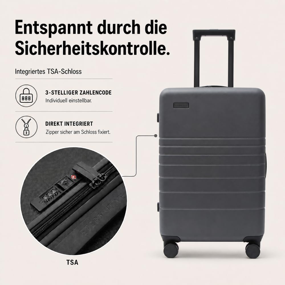 Kofferset 3-teilig Grau 195L – Eternitive E2 Plus | Laptoptasche 38L + Mittel 60L + XL 97L | TSA-Schloss