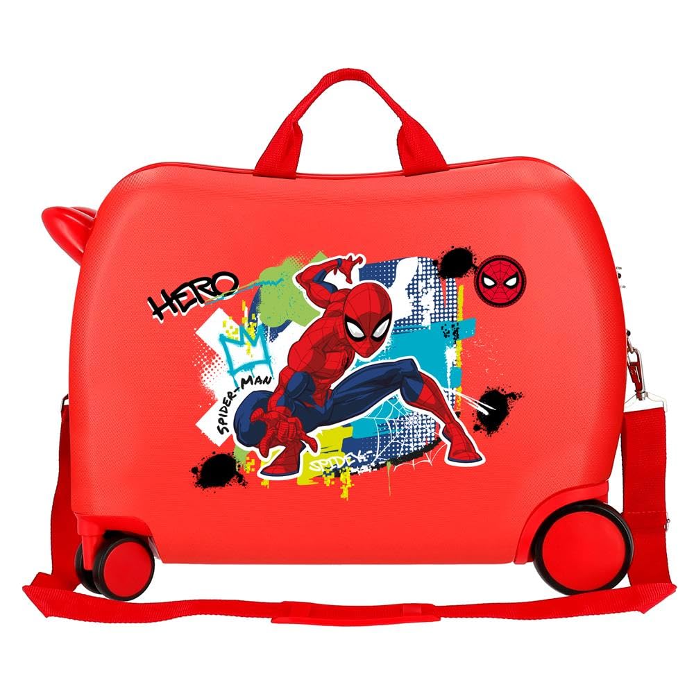 Disney Joumma Bags Marvel Spiderman Urban walizka kabinowa, walizka dziecięca, tworzywo ABS, unikalny materiał, cztery dwukierunkowe obrotowe podwójne koła, zamek szyfrowy z boku, Czerwony, 38 x 50 x