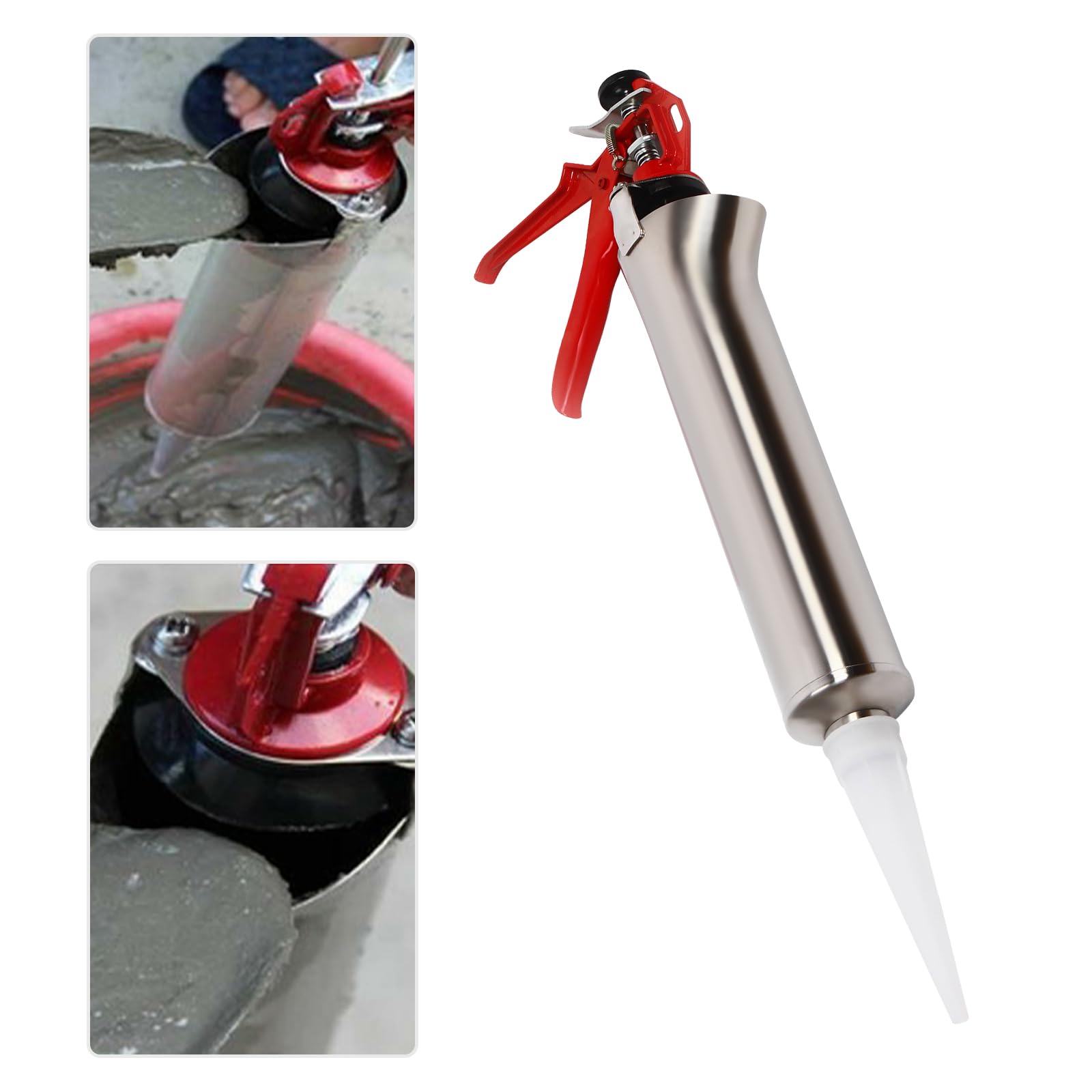 Pistola de mortero de acero inoxidable (2-5 mm) para mortero, jeringa para juntas con 2 boquillas, 1 pistón de goma de repuesto, bomba de mortero de mano para puntas de ladrillo y azulejos