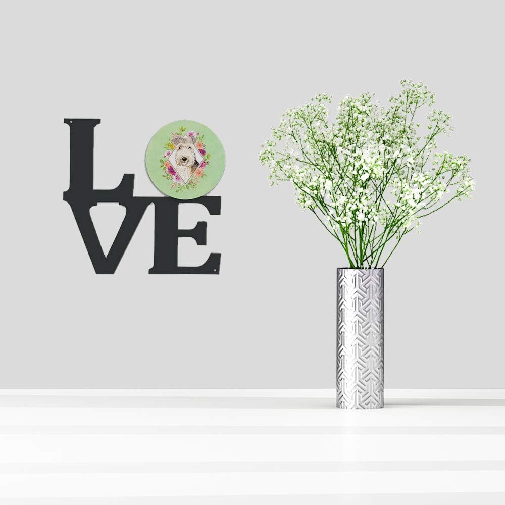 Caroline's Treasures CK4386WALV Lakeland Terrier Green Flowers Metal Wall Artwork LOVE Indoor Outdoor Art Decor Patio, Bathroom, Kitchen Colorful Aluminum and Black Steel Sculpture