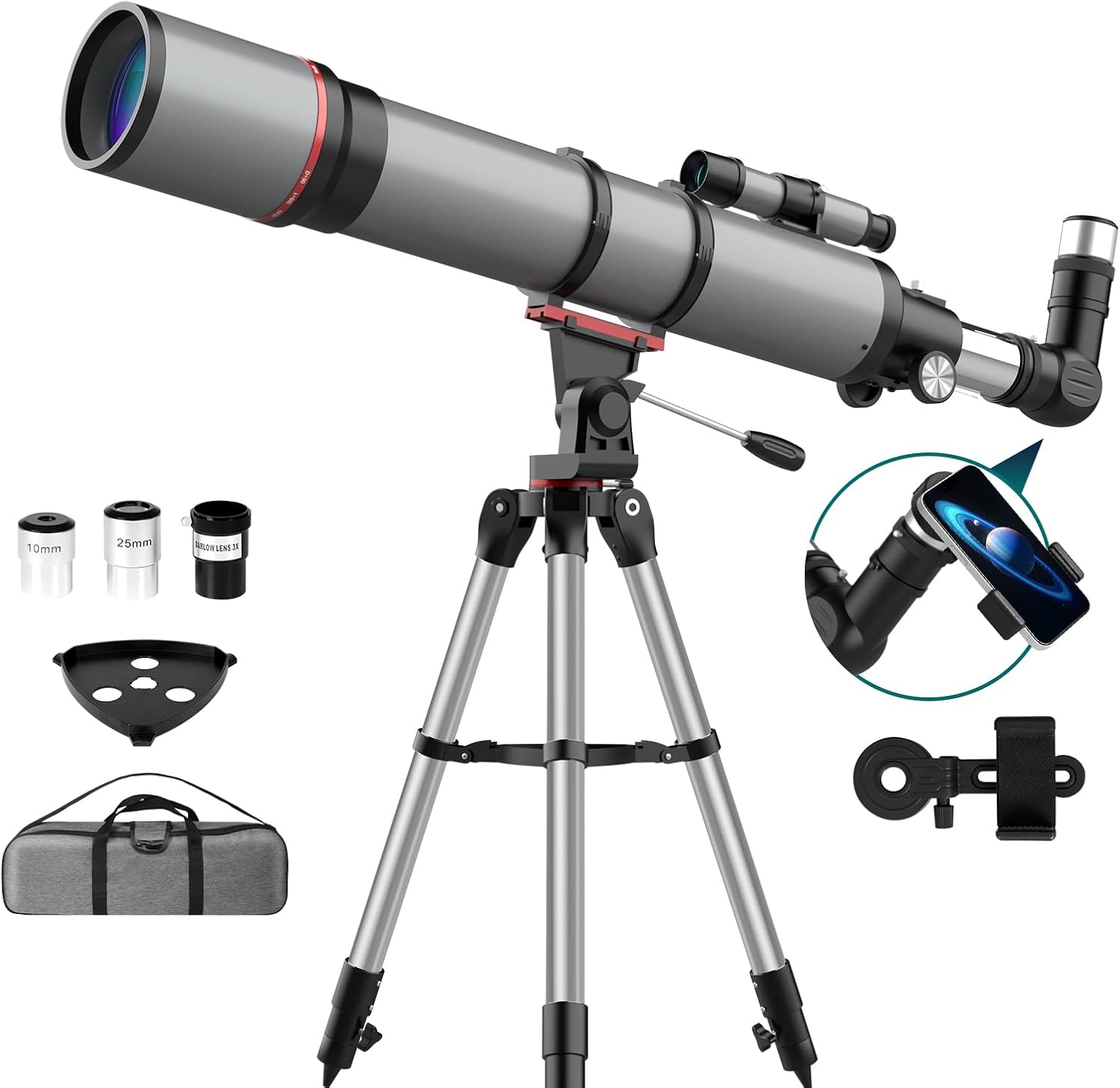 Telescope for Adults High Powered - Aurosports 90mm Aperture 800mm Refractor Telescope for Kids & Beginners Astronomy - Portable Telescope with Phone Adapter Tripod Carrying Bag