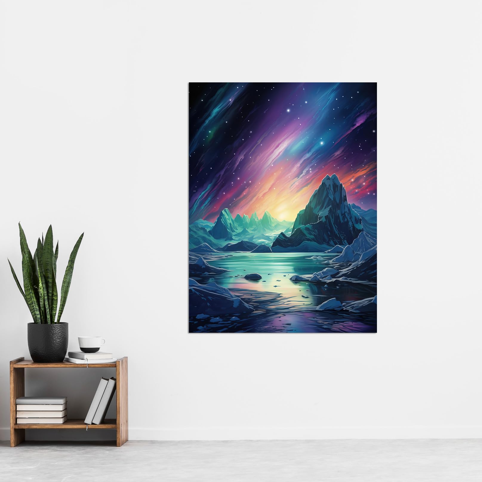 Artery8 Purple Aurora Borealis Dawn in Antarctica Oil Painting Blue Green Enchanting Arctic Ice Fantasy Landscape Extra Large XL Wall Art Poster Print - Image 2