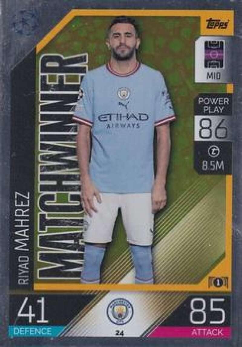 2022-23 Topps Match Attax UEFA Champions League UCL #24 Riyad Mahrez Manchester City Official Soccer Trading Card in Raw (NM or Better) Condition