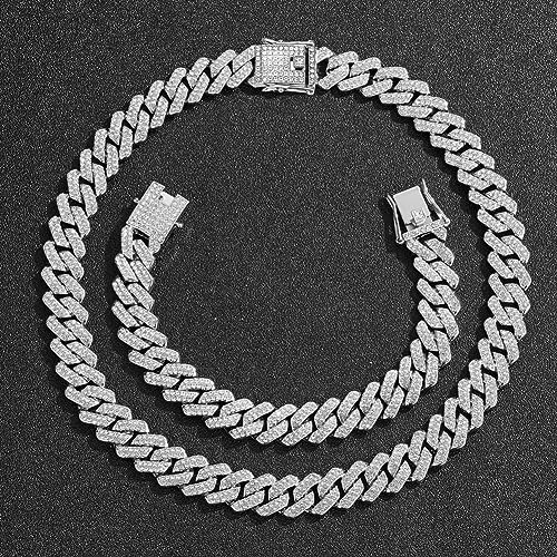Mens Silver Cuban Link Chain Necklace for Women - Iced Out Bling Miami Cuban Link Bracelet - Hip Hop Jewelry for Men and Women2