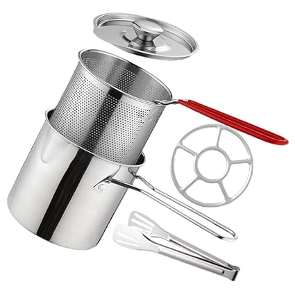 WOONEKY 1 Set Stainless Steel Fryer Mini Fryer Small Airfryer Mini Wok Frying Chip Basket French Fry Chips Net French Fry Strainer Mini Fryer Kit Deep Frying Pot Turkey Fryer Basket Fried