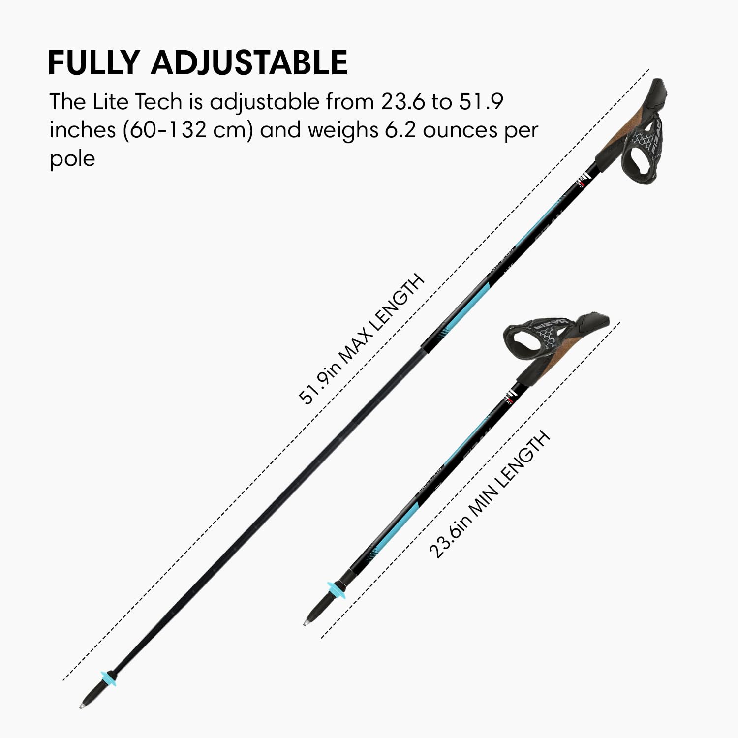 Fizan Lite Tech - Bastones de Senderismo nórdicos ultraligeros de 6.2 onzas, para mochileros, Bastones de Senderismo, Ajustables, telescópicos, Bastones para Caminar