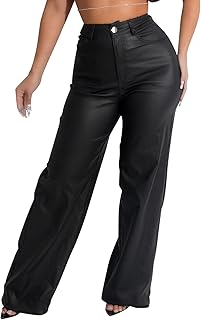 Women's High Waist Faux Leather Pants Straight Leg Jeans Leather Look Pants