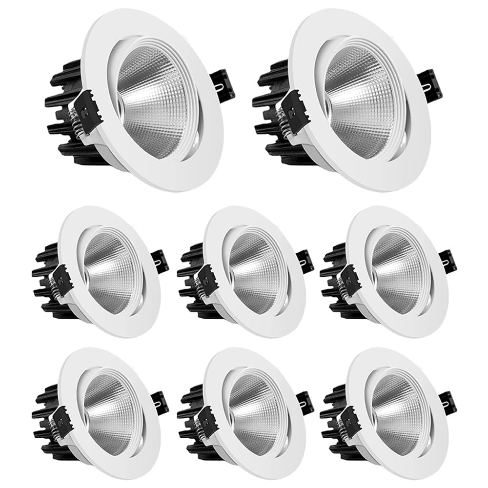 GTHTUHFD Adjustable Recessed Eyeball Downlight Gimbal Spotlights Rotation Canless Pot Light 5W,7W,15W,20W,30W Retrofit Spotlights For Foyer Corridor Lamp 8Pack,7w-4000k