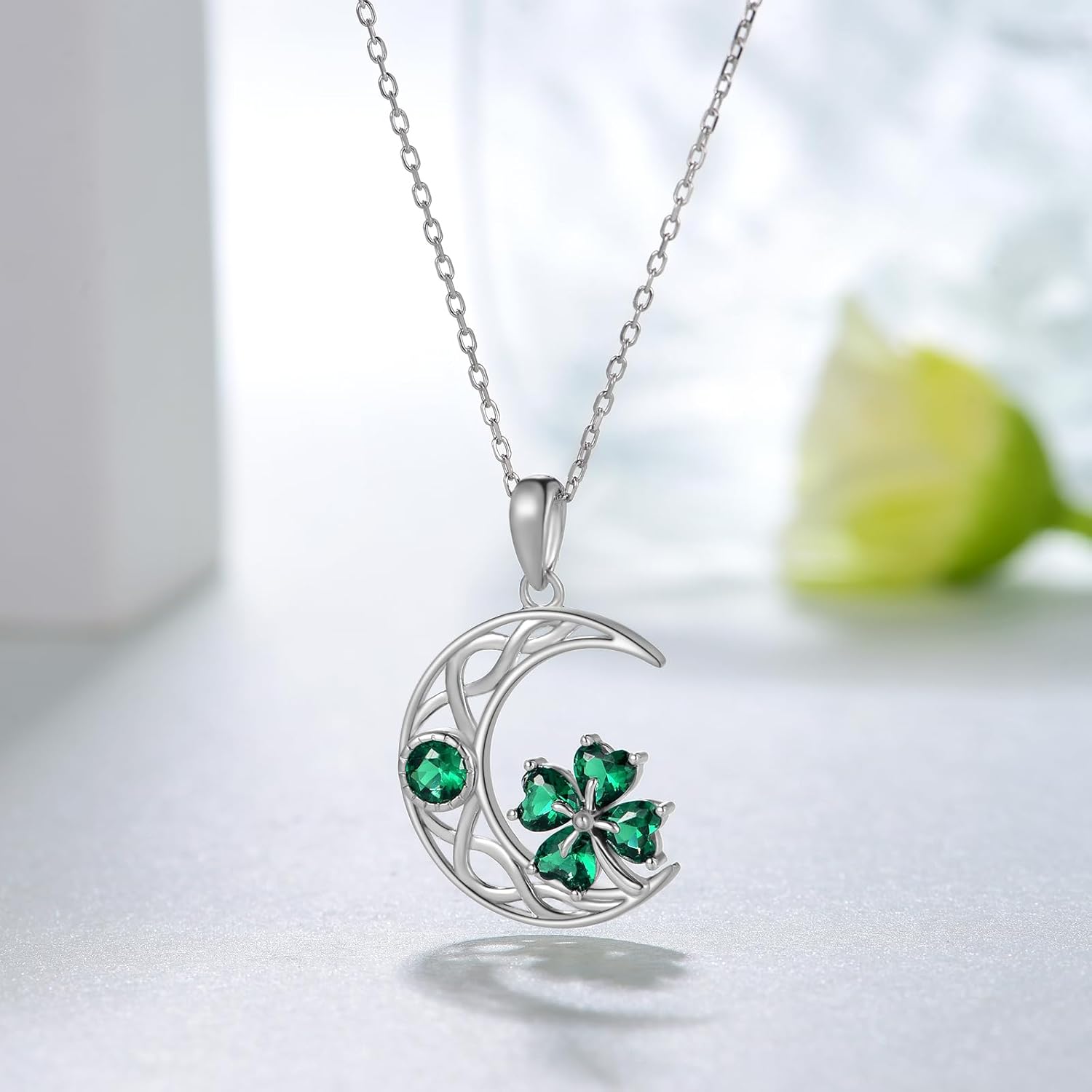 Four Leaf Clover Necklace 925 Sterling Silver St Patricks Day Shamrock Pendant Necklaces Irish Jewelry Gifts for Women Teens - Image 2