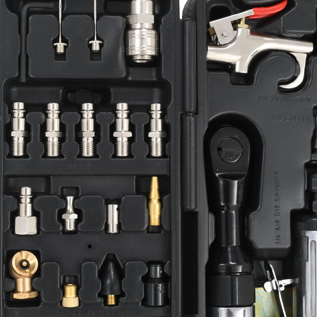 Set di 70 utensili ad aria compressa con robusta valigetta, qualità professionale per officina, garage e fai da te, incluso cacciavite, smerigliatrice, avvitatore a percussione, martello