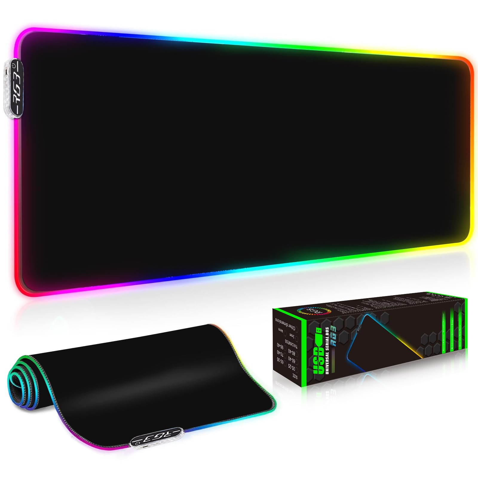 Galdas Large RGB Gaming Mouse Pad - Big Gaming Led Mouse Mat Smoothly Waterproof Surface XXL Mouse Pad with Anti-Slip Rubber Base Stitched Edge Mouse Pad with 19 Light Modes,31.5"x11.8" (Black)