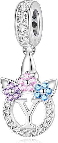 TOMXUN Dijes de letras para pulsera plata de ley 925 con iniciales de unicornio para pulseras y collares con circonita cúbica, dije del alfabeto,