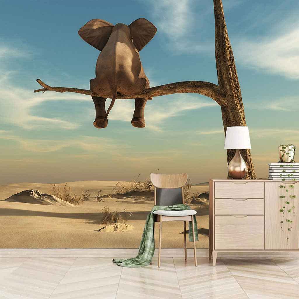 Papier Peint Photo Auto-adhésif Éléphant 3D et fresque murale géante pour chambre d'enfant