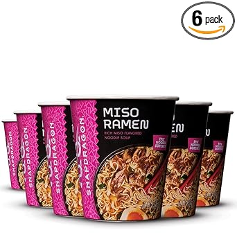 Snapdragon Miso Ramen Cup Noodles - 6 Pack Instant Ramen Bowl with Authentic Wheat Noodles, Soup Sauce Base, Vege Pack and Flavoring Chili Oil. Microwave or Hot Water, Easy Meal Prep