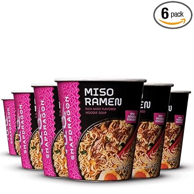 Snapdragon Miso Ramen Cup Noodles - 6 Pack Instant Ramen Bowl with Authentic Wheat Noodles, Soup Sauce Base, Vege Pack and Flavoring Chili Oil. Microwave or Hot Water, Easy Meal Prep