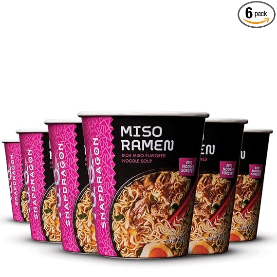 Snapdragon Miso Ramen Cup Noodles - 6 Pack Instant Ramen Bowl with Authentic Wheat Noodles, Soup Sauce Base, Vege Pack and Flavoring Chili Oil. Microwave or Hot Water, Easy Meal Prep