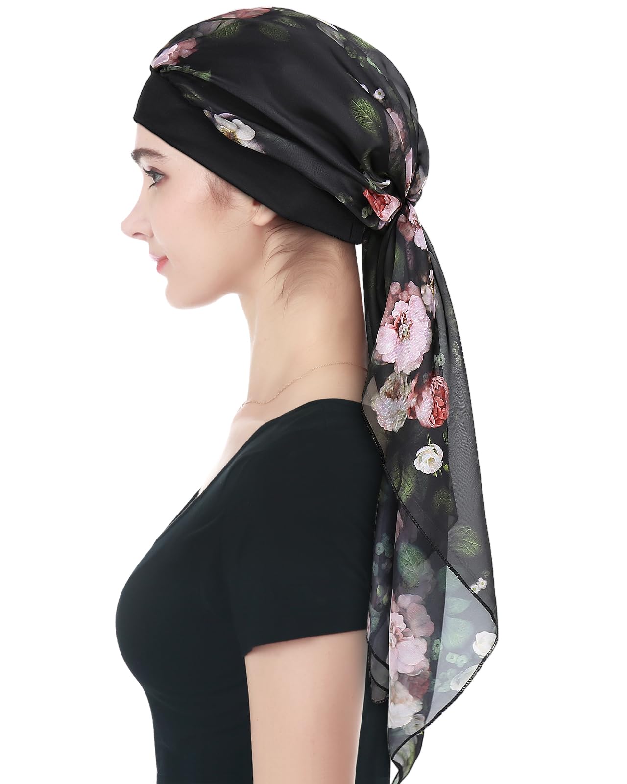 Alnorm Chemo Headscarf for Women Hair Loss Long Head Covers Black