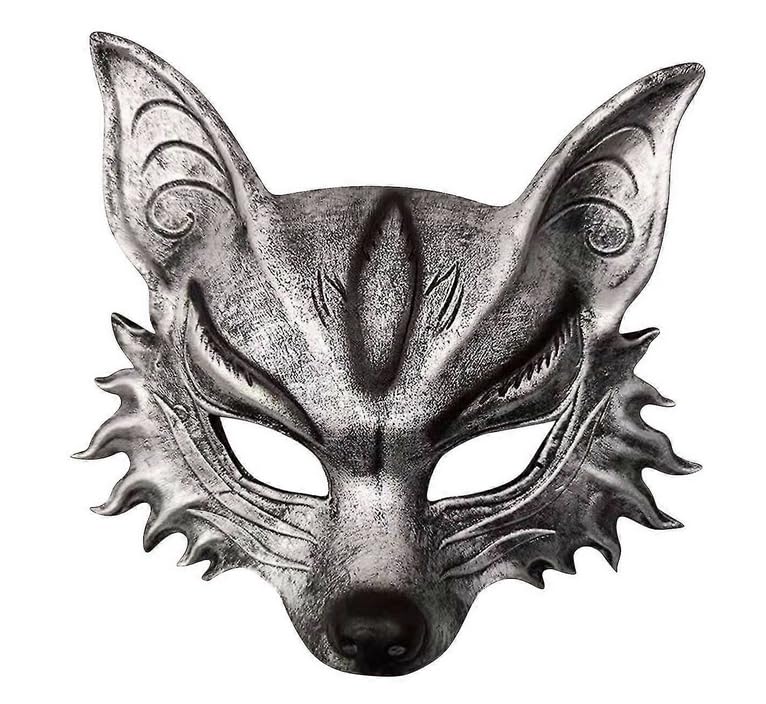 MIMIKRY Fuchs Halbmaske aus EVA-Schaum Maskenball Maske Fuchsmaske Kostüm-Zubehör, Farbe:Silber