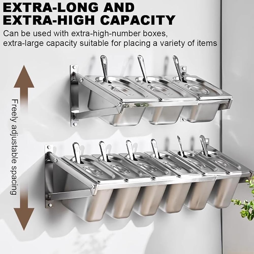 Set portaspezie da parete in acciaio inox con coperchio, contenitori da cucina per la preparazione di alimenti, buffet e pizza (3 griglie)