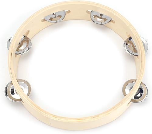 Miniatura 3 de Tosnail Paquete de 2 panderetas de madera de 8 pulgadas, una hilera, 6 pares de jingles