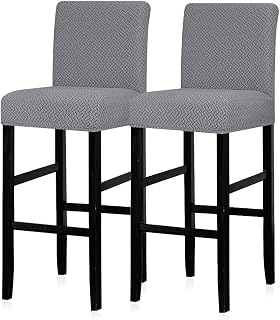 Reusable Pub Counter Stool Chair Covers Slipcover Stretch Removable Washable Dining Room Chair Covers Set of 2 (2786-SilverGrey)