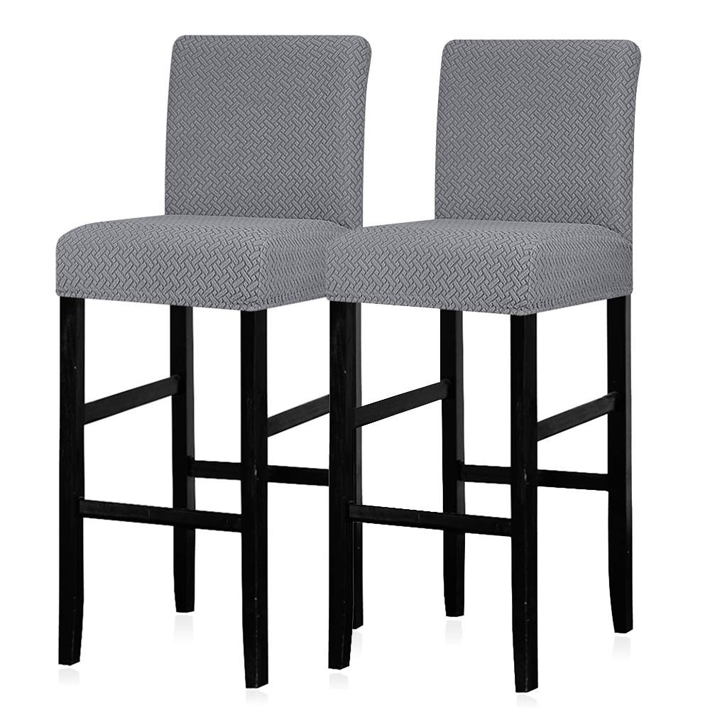 Lellen Reusable Pub Counter Stool Chair Covers Slipcover Stretch Removable Washable Dining Room Chair Covers Set of 2 (2786-SilverGrey)