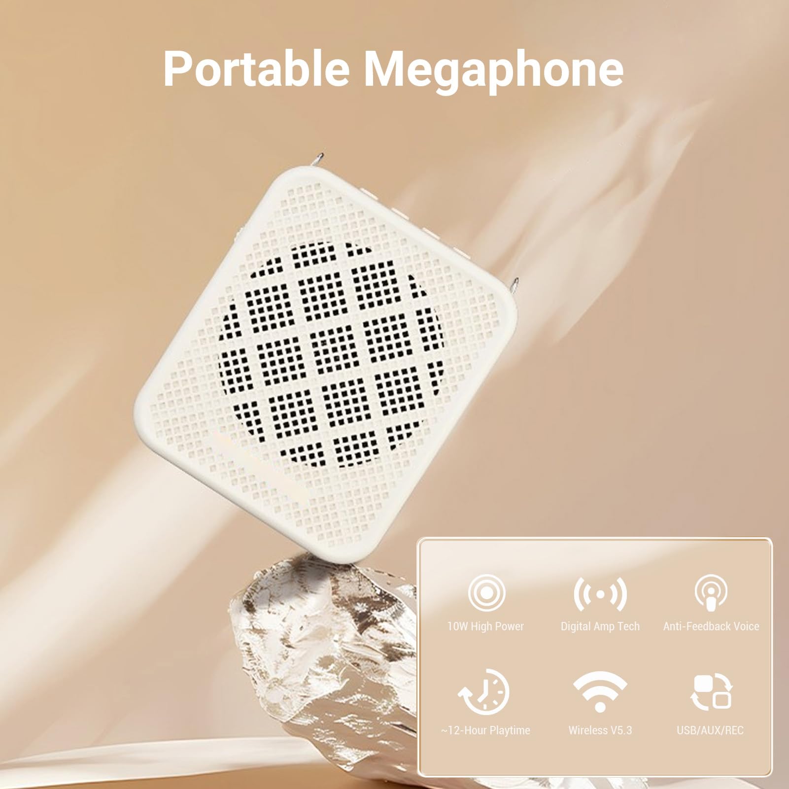 Alomejor Amplificatore Vocale, con Microfono con Cuffia Cablata, Amplificatore di Ingresso MP3 AUX, Ricaricabile, per Insegnanti e Relatori (White)