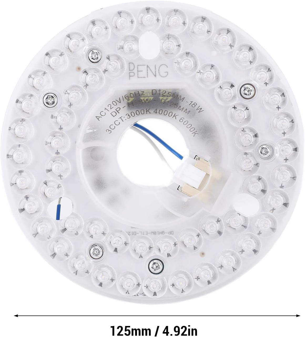 4.92 LED Ceiling Fan Light Retrofit Kit, Ceiling Light Replacement Panel PCB 18W 3CCT 3000K 4000K 6000K Dimmable, with Magnetic Attachment Design, for Bedroom Living Room (120V)