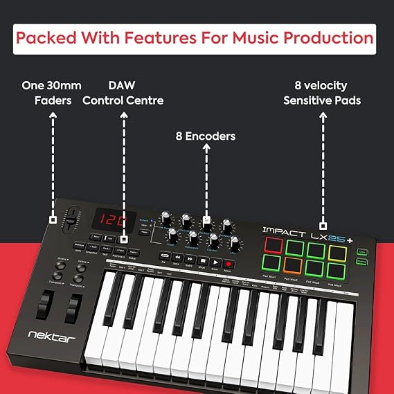 Nektar Impact LX25+ | USB MIDI Controller Keyboard with Nektar DAW Integration Dark Grey
