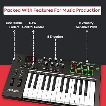 Nektar Impact LX25+ | USB MIDI Controller Keyboard with Nektar DAW Integration Dark Grey