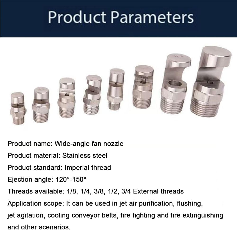Wide Angle Fan Nozzle 1/8, 1/4, 3/8, 1/2, 3/4 High Pressure Cleaning Nozzle Flood Jet Flat Fan Nozzle 304 Stainless Steel Cleaning Nozzle 1/2 Wide Angle Fan Nozzle （Hole Diameter 9.3mm） 2pcs