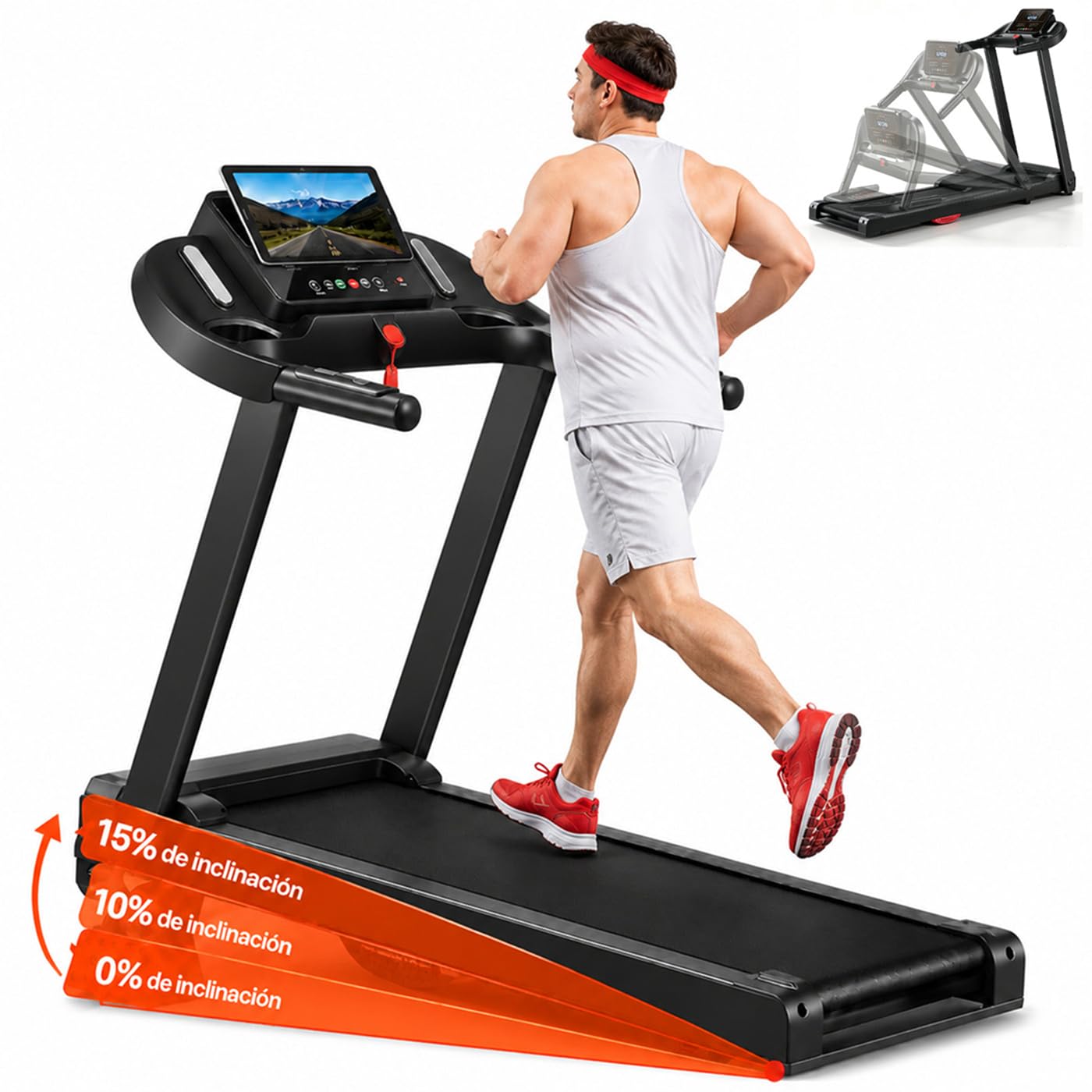 Tapis Roulant Pieghevole da Casa 14KM/H, Inclinazione Manuale 15%,Tapis Roulant Elettrico Silenzioso 3.0HP, 12+3 Programmi Fitness, Ammortizzazione Multistrato, Sensore Cardiaco