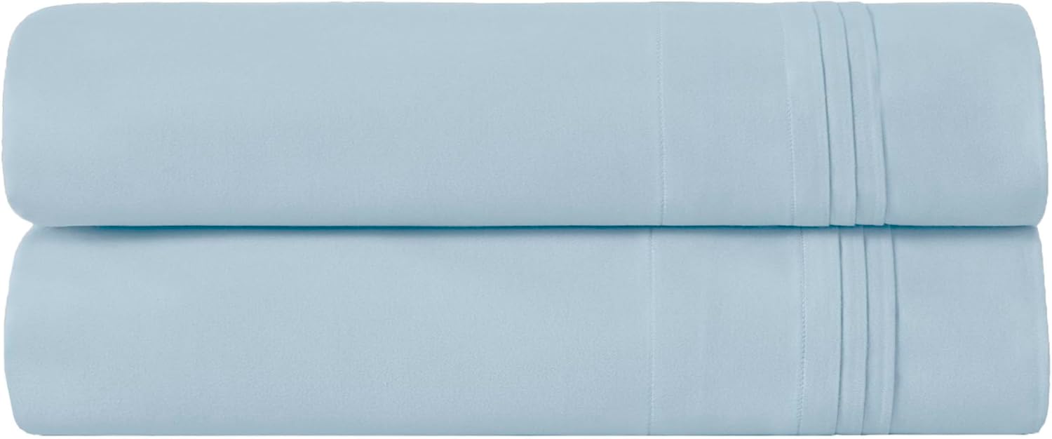 Superior 100% Egyptian Cotton 650 Thread Count Pillowcases, Set of 2 Pillow Cases, Modern Solid Pillow Case Cover, Ultra-Soft Comfort Basics, Bedding Essentials, Bed Accents, King Size, Baby Blue