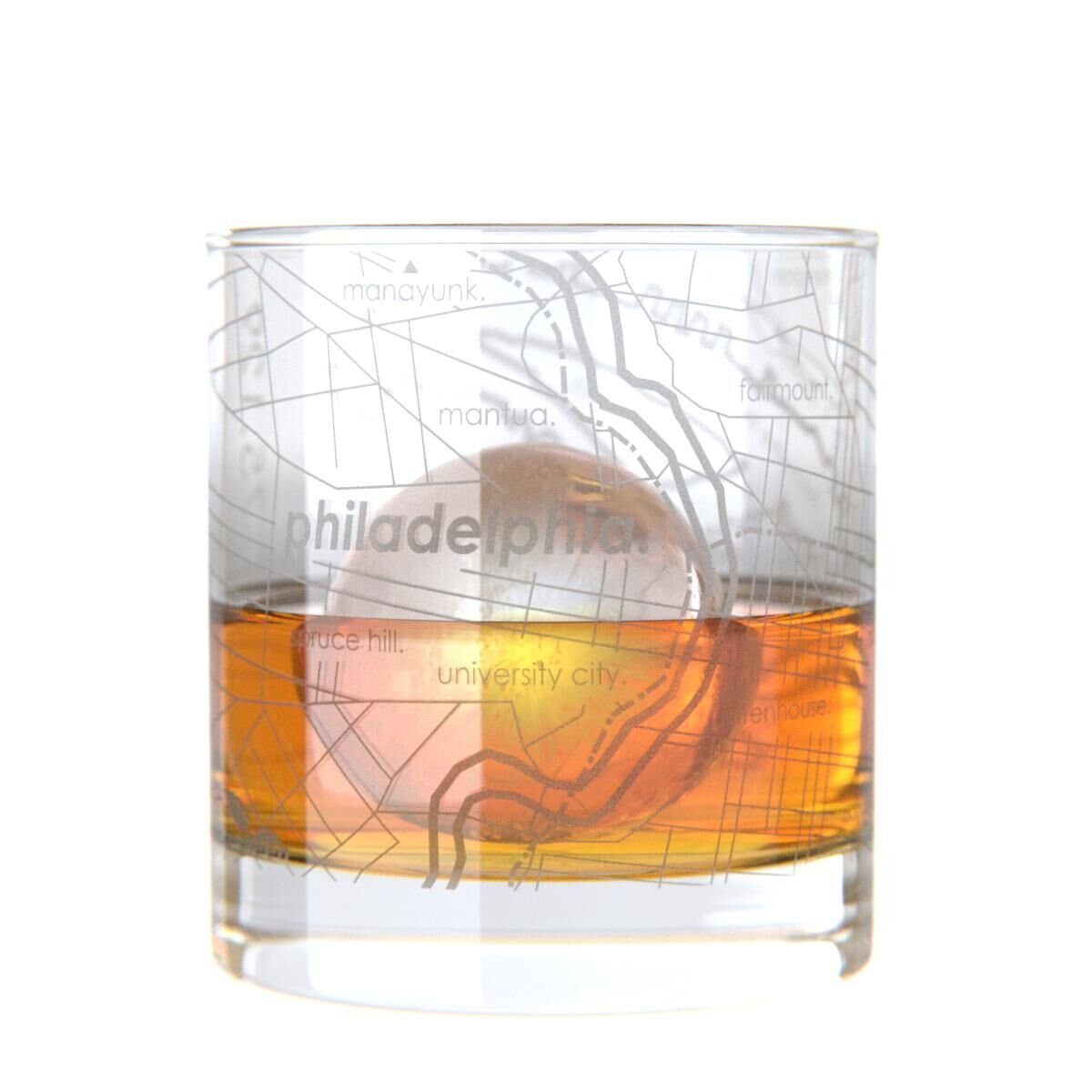 Philadelphia Map Rocks Etched Whiskey Glass