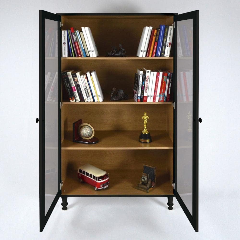 Estante Para Livros Ditália 2 Portas Vidro E-957 Cor:preto