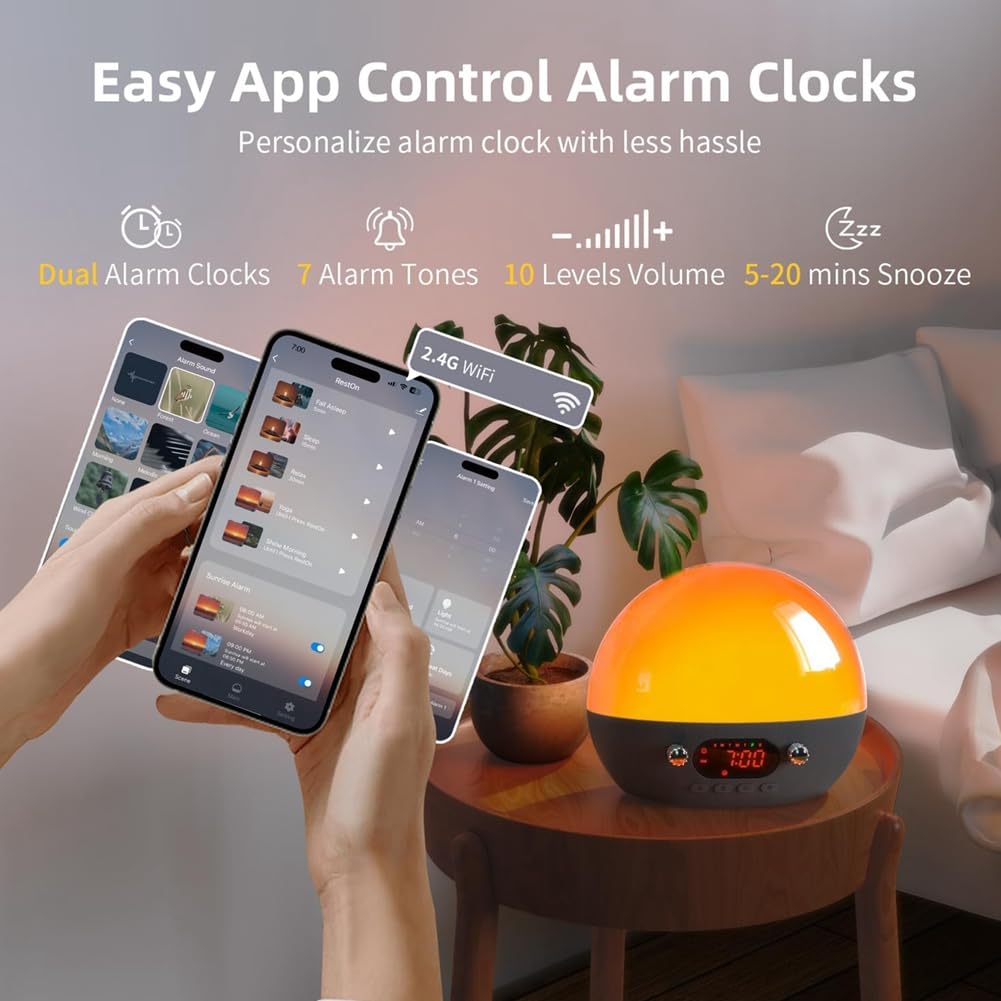 Despertador de Amanecer Altavoz Bluetooth para Dormitorio 11 Máquina de Sonido de Ruido, Luz de Noche de Atardecer Luz de Despertador para Niños