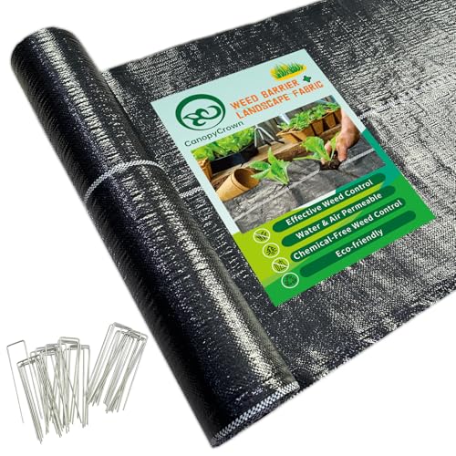 Image of Weed Barrier Fabric, 1.4x50FT Heavy Duty Landscape Fabric with 10 U-Shaped Securing Pegs, 3.2OZ Geotextile Ground Cover, Woven Weed Block for Gardening, Landscaping, Driveway