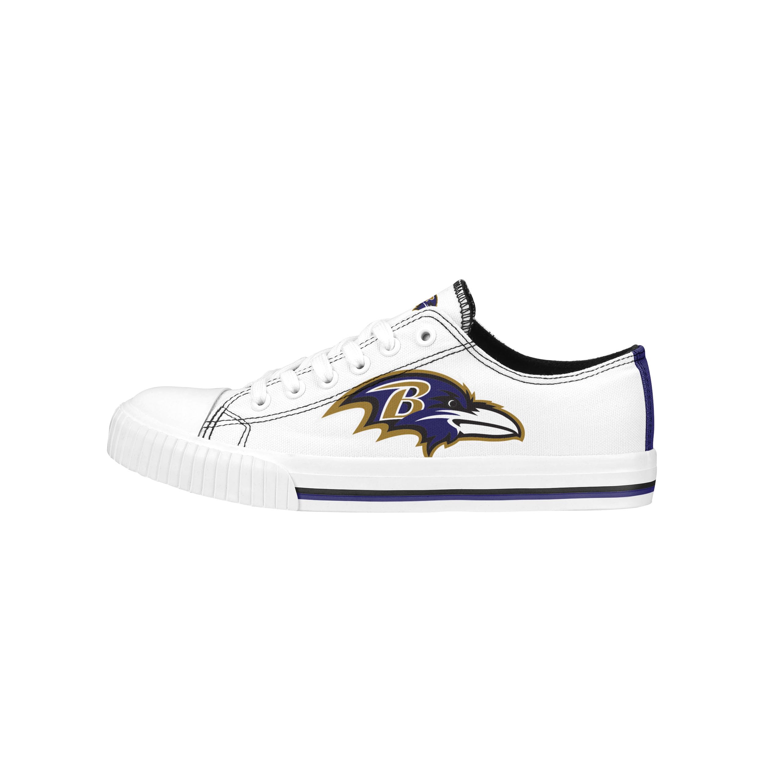 FOCO Baltimore Ravens NFL Womens Big Logo Low Top White Canvas Shoes - 6/S