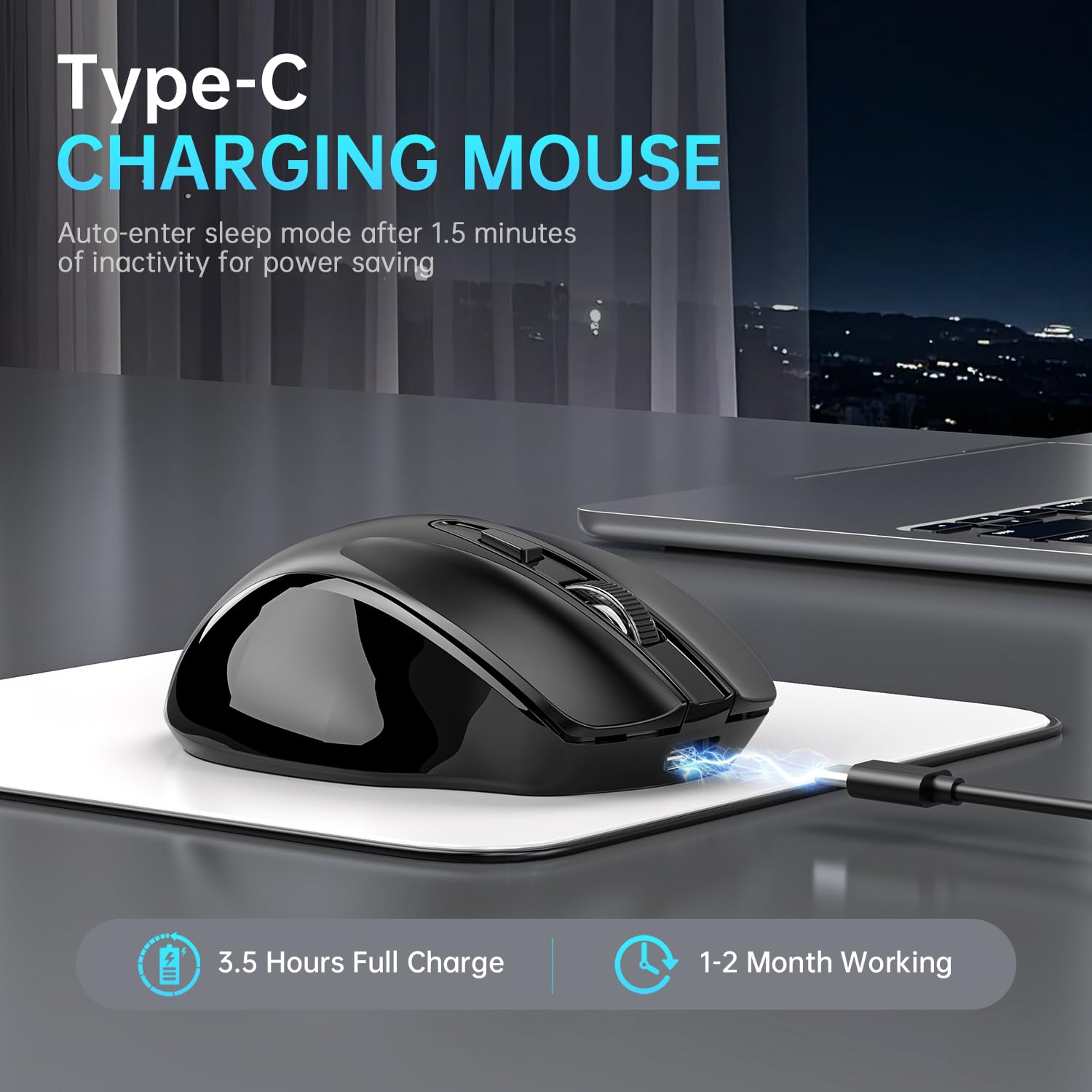 Qullqian Rechargeable Bluetooth Wireless Mouse for MacBook air/MacBook pro/Tablet/Mac/Laptop/Apple/pc/, Silent Slim Use Bluetooth 5.2/3.0 and 2.4GHz USB Type-C Receive - 1