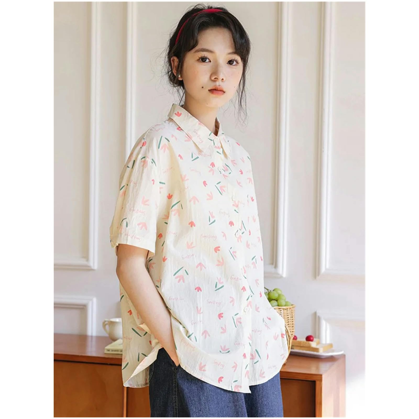 t Shirt Camicia A Maniche Corte Stampata per Donne Elegante Camicetta di Chiffon per Donna Camicia da Donna Summer Casht Shirt