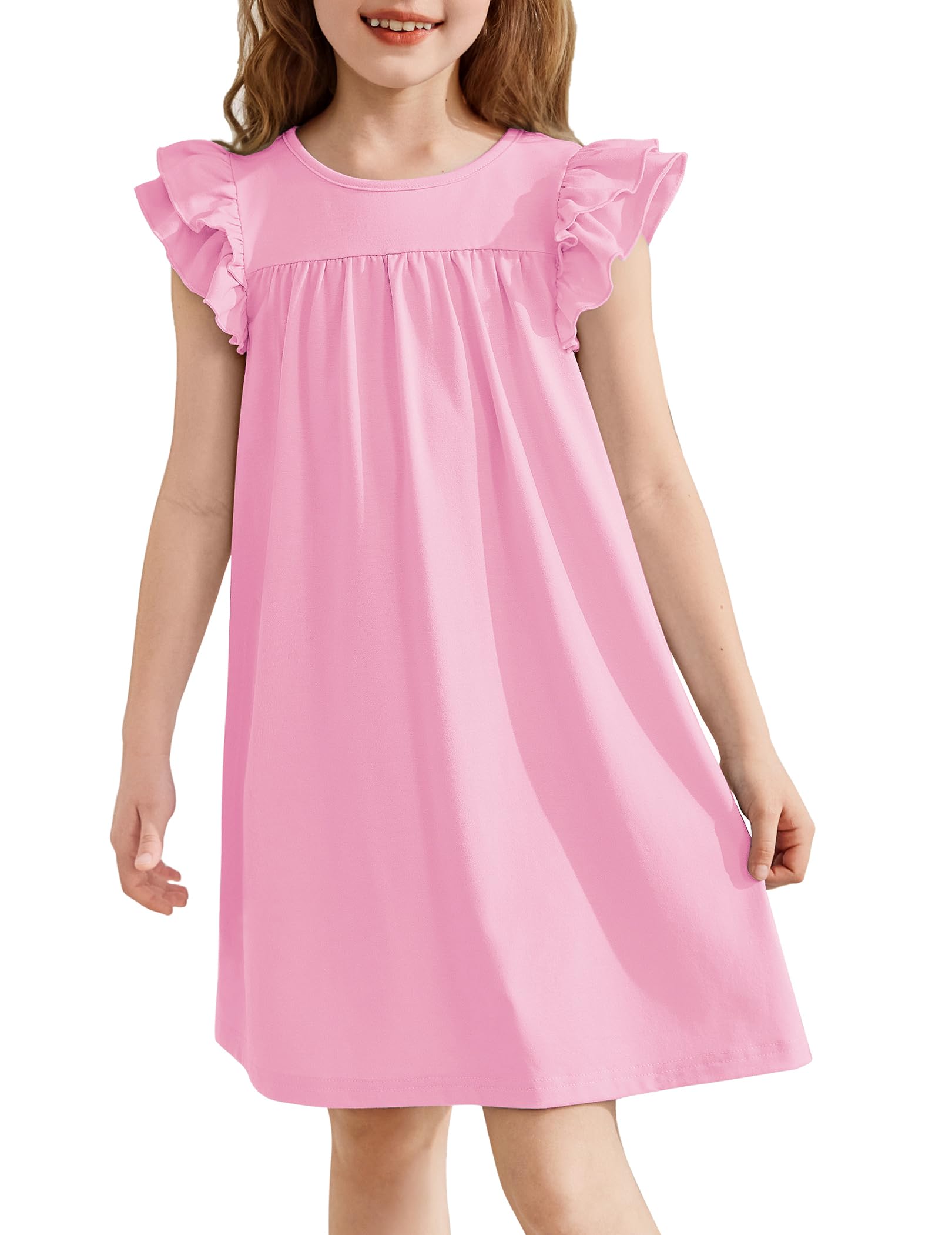 Arshiner Camisón para Niña con Mangas Volantes Vestido de Dormir para Niñas Verano Pijama de Manga Corta Cuello Redondo 5-14 Años — view 9