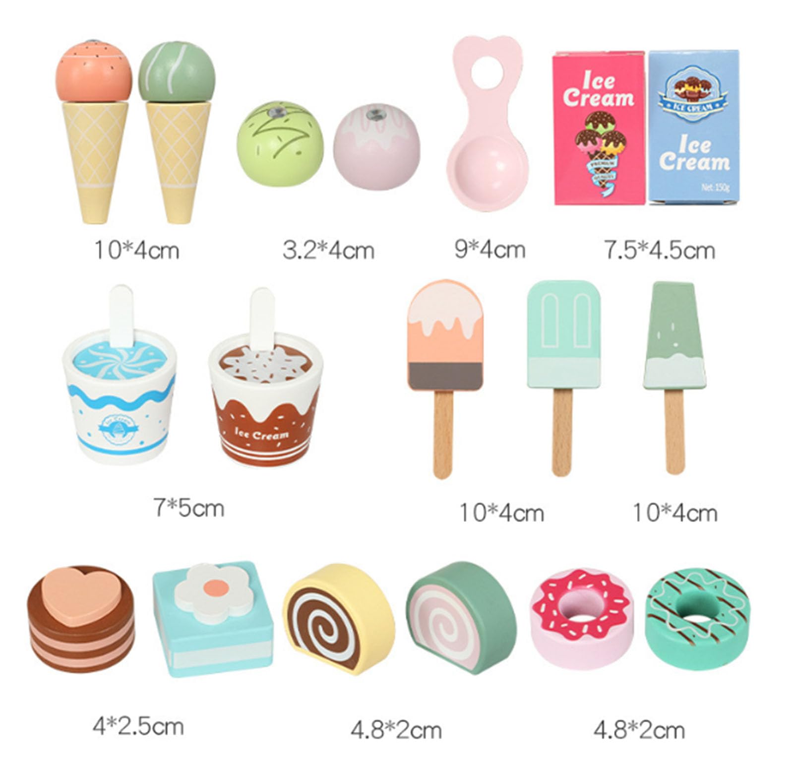 Set da Gioco Finta Gelateria, Giocattolo Simulazione Banco dei Dolci | Set di Cibo Giocattolo in Legno, Bancarella di Gelati Giocattolo, Bancarella per Gioco di Ruolo
