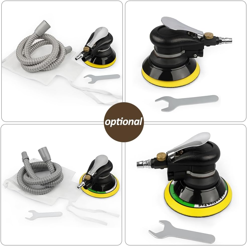 Weytoll 6'' Air Random Orbital Sander Heavy Duty Pneumatic Palm Sander with Hose and Bag Polishing Grinding Sanding for Car Metal Wood Wax Metal Work