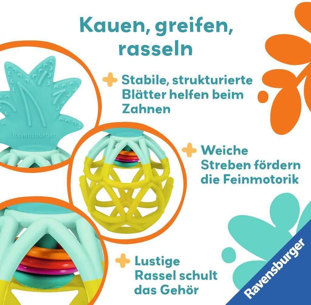 Ravensburger 4869 Play+ Rattle Gripper Toy Pineapple Teething Aid Silicone Baby Toy from 0 Months