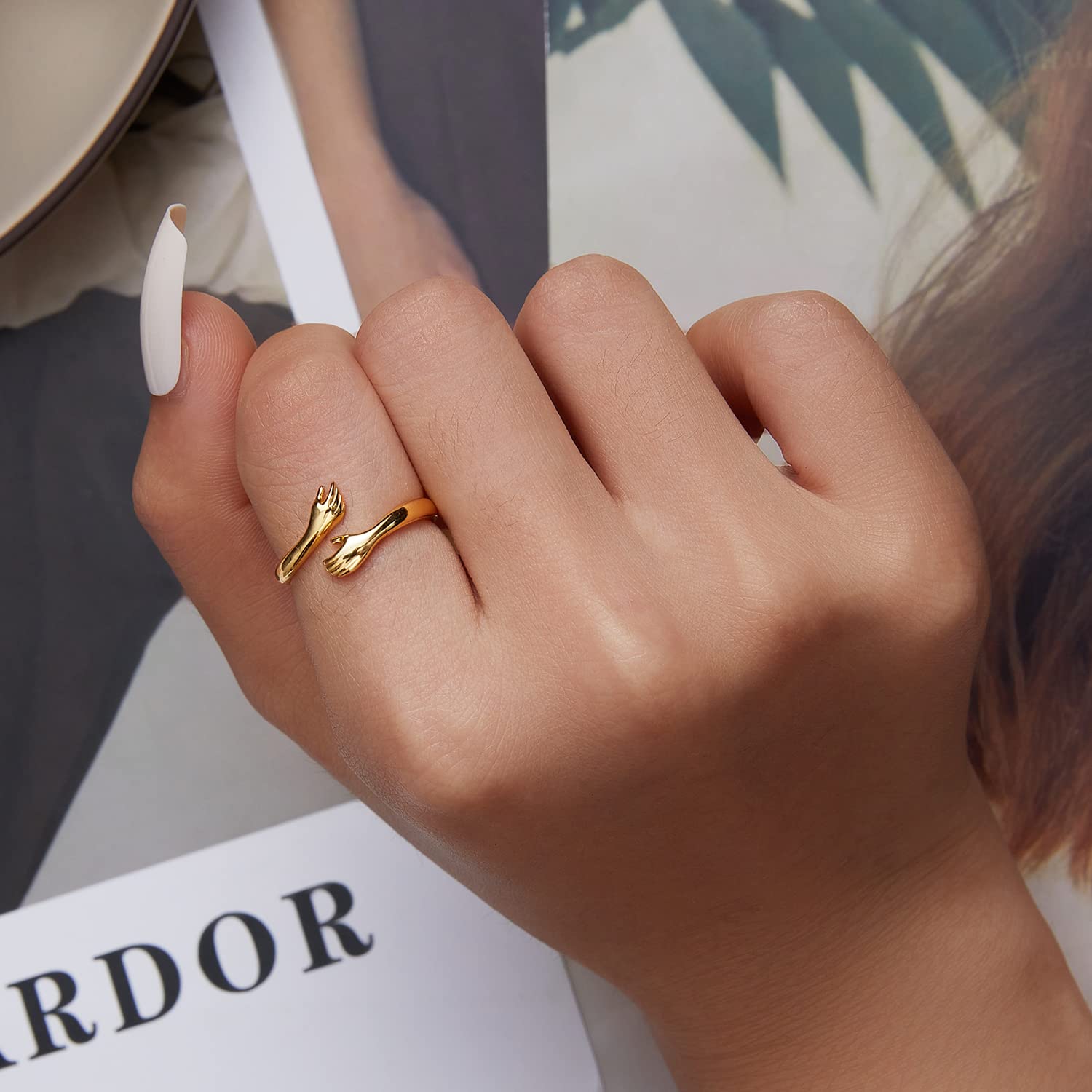 ShiYu Anillos para niñas Plata 925 Chapado en oro amarillo Anillo de abrazo Regalo de cumpleaños
