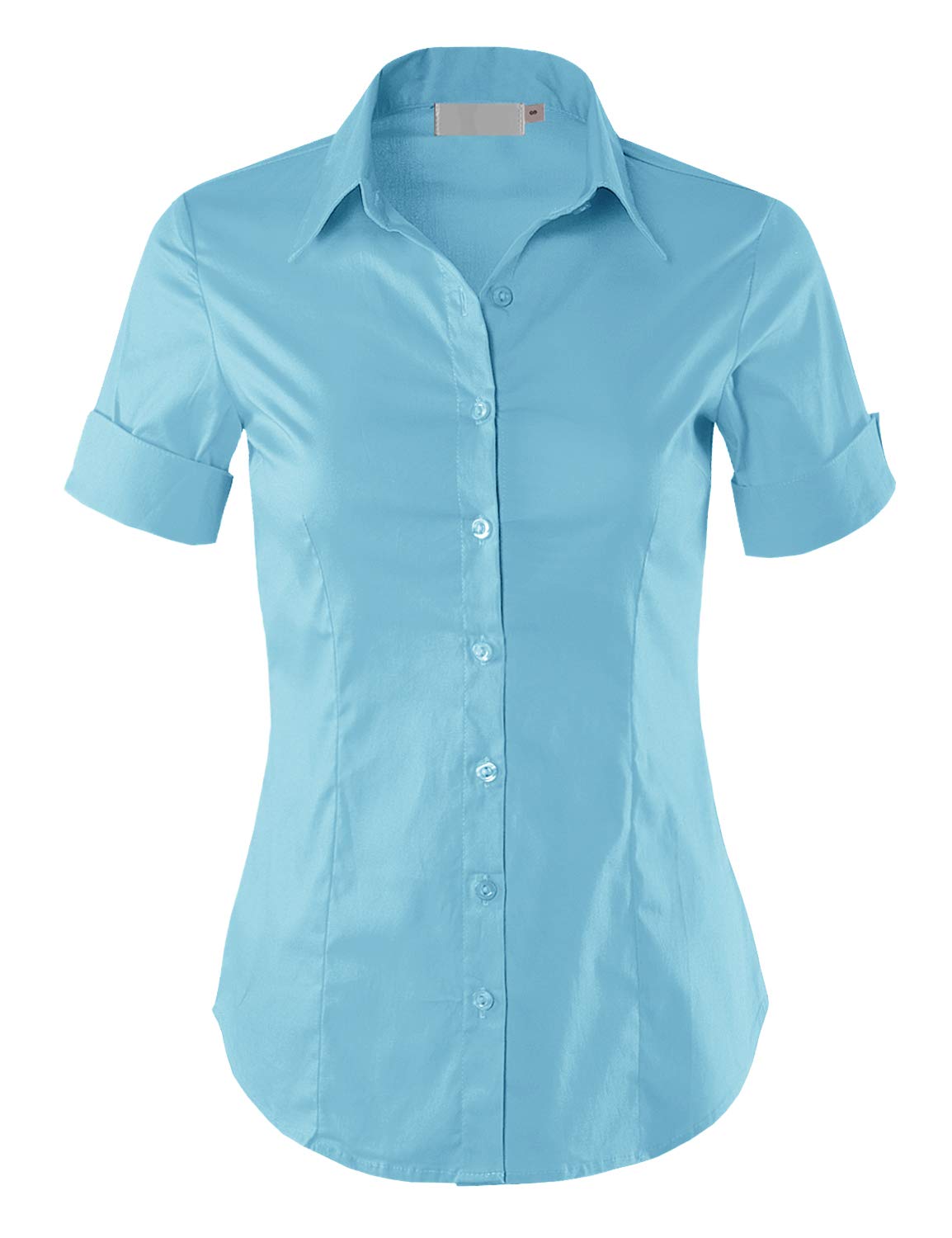 MAYSIX APPARELMAYSIX APPAREL Short Sleeve Stretchy Button Down Collar Office Formal Casual Shirt Blouse for Women Fit (XS-3XL)