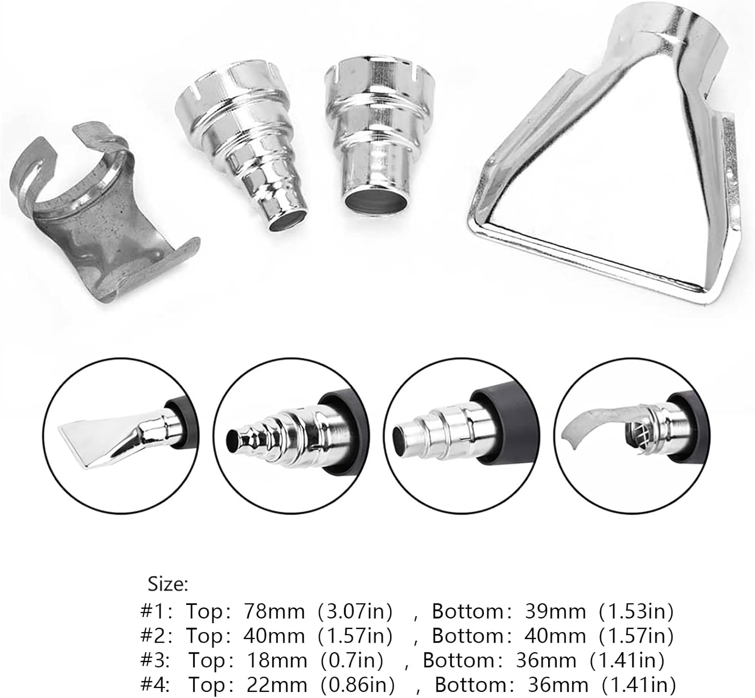 4Pcs Heat Air Nozzles Electric Kit Accessories Industrial Tools Shrink Wrap Kit, Heat Accessories Kits, Mouth Tips Accessories, Heat Tips For Hot Solde, Blower