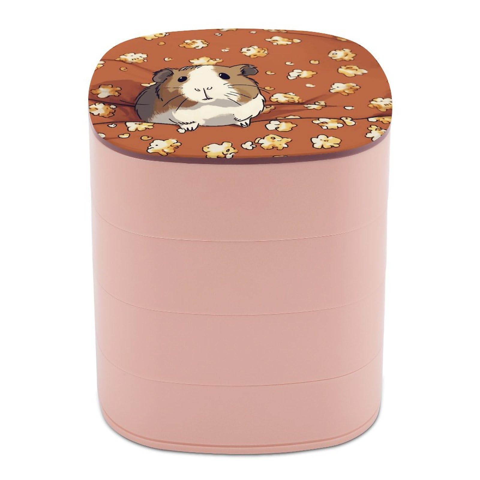 FekiLoot Guinea Pig And Popcorn Jewelry Box 4-Layers Rotatable Jewelry Organizer Storage Box with Mirror Cute Travel Jewelry Case Portable Earring Holder Organizer for Ring Necklace Bracelet