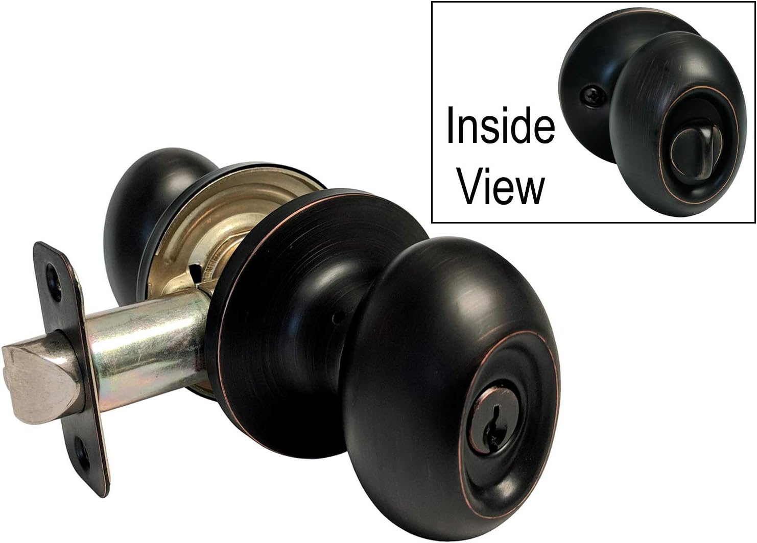 Dark Oil Rubbed Bronze Entry Entrance Oval Egg Shaped Knob Handle with Matching Single Cylinder Deadbolt Combo Combo Pack Keyed Alike 6093DBR (1 Set)